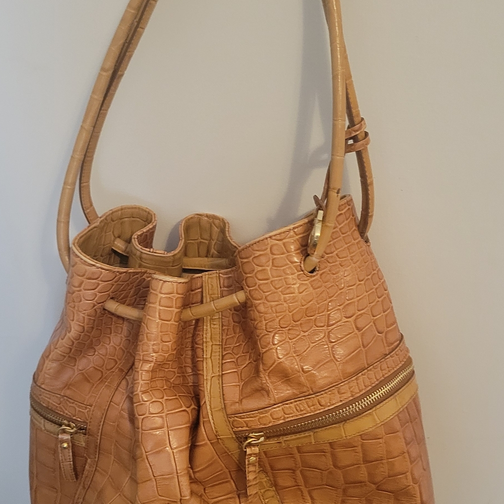 Brahmin Tan Croc-Embossed Shoulder Bag
